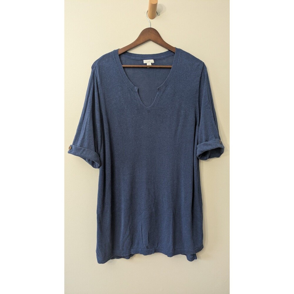 J. Jill Tunic Top 1X Linen Blend Coastal Navy Blue Relaxed Casual Lounge Basic